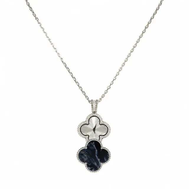 Van Cleef & Arpels Van Cleef & Arpels Alhambra Secret Pendant Watch Necklace Pietersite, Diamonds, 18K White Gold Guilloche