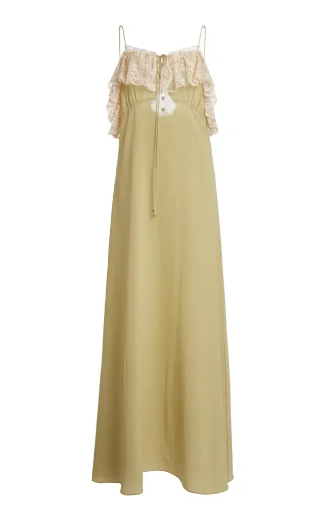 Chloé Lace-Trimmed Silk Crepe De Chine Maxi Dress