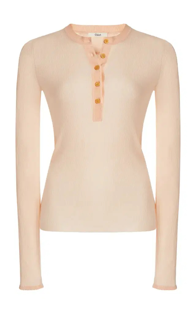 Chloé Fine-Knit Wool Henley Top