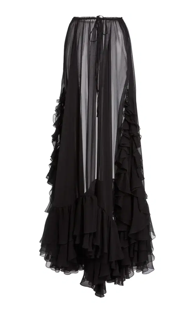 Chloé Ruffled Organic Silk Mousseline Maxi Drawstring Skirt