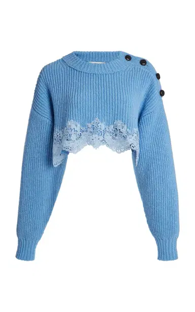 Chloé Lace-Trimmed Wool Cropped Sweater | Thumbnail 5