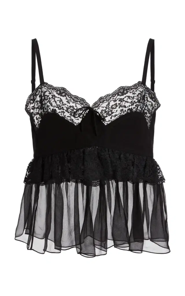 Lace-Trimmed Silk Crepe De Chine Tank Top