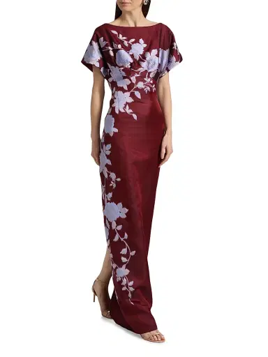 Lela Rose Women's Rose Fil Coupé Column Gown - Oxblood Lavender - Size 16 | Thumbnail 2