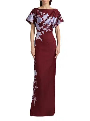 Lela Rose Women's Rose Fil Coupé Column Gown - Oxblood Lavender - Size 16 | Thumbnail 3