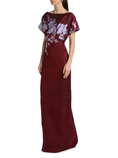 Lela Rose Women's Rose Fil Coupé Column Gown - Oxblood Lavender - Size 16 | Thumbnail 4