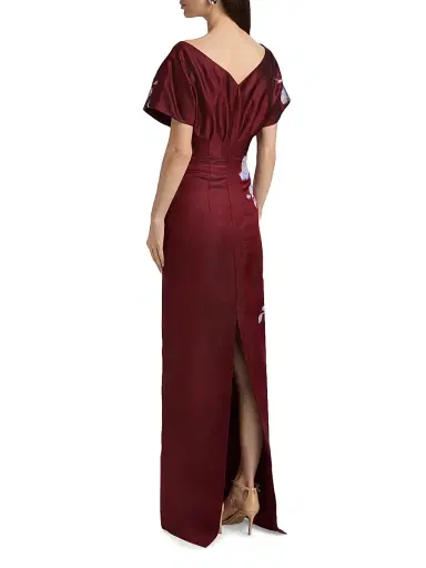 Lela Rose Women's Rose Fil Coupé Column Gown - Oxblood Lavender - Size 16 | Thumbnail 5