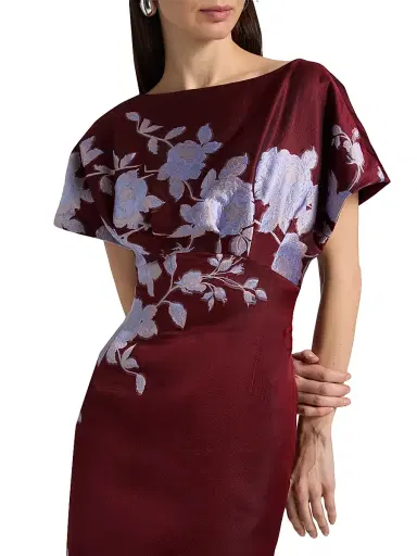 Lela Rose Women's Rose Fil Coupé Column Gown - Oxblood Lavender - Size 16 | Thumbnail 6