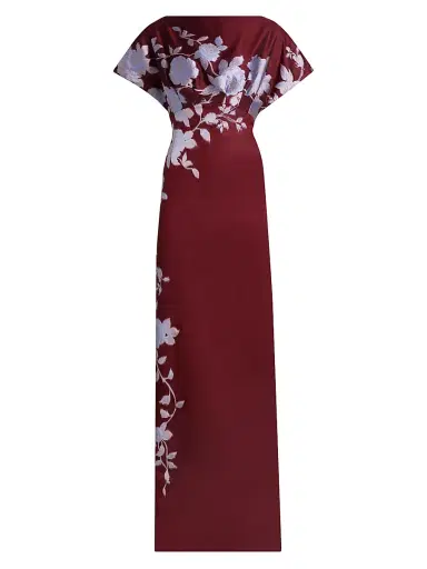 Lela Rose Women's Rose Fil Coupé Column Gown - Oxblood Lavender - Size 16 | Thumbnail 1