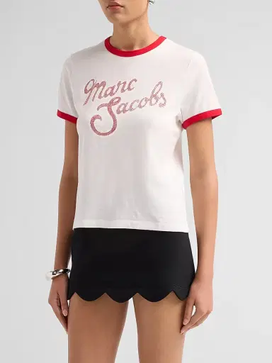 Marc Jacobs Women's Logo Cotton-Blend T-Shirt - White Multi | Thumbnail 4