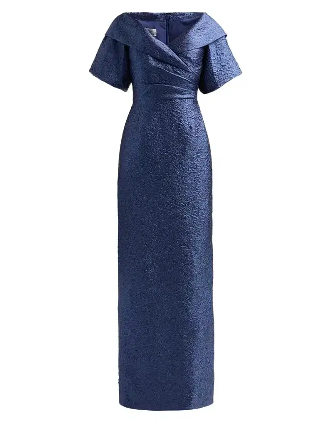 Teri Jon by Rickie Freeman Women's Metallic Jacquard Gown - Sapphire