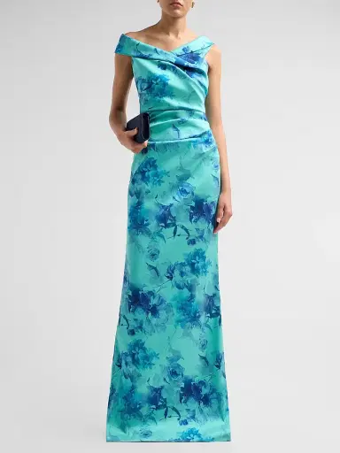 Teri Jon by Rickie Freeman Women's Floral Ruched Stretch-Gazar Gown | Thumbnail 2