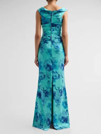 Teri Jon by Rickie Freeman Women's Floral Ruched Stretch-Gazar Gown | Thumbnail 3