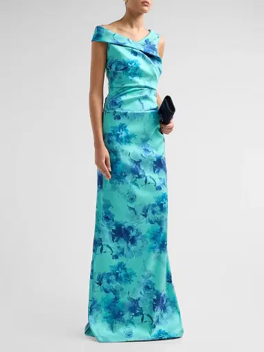 Teri Jon by Rickie Freeman Women's Floral Ruched Stretch-Gazar Gown | Thumbnail 4