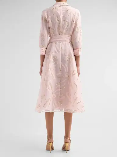 Teri Jon by Rickie Freeman Women's Metallic Jacquard Organza Midi Shirtdress - Blush Gold | Thumbnail 3