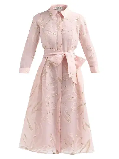 Teri Jon by Rickie Freeman Women's Metallic Jacquard Organza Midi Shirtdress - Blush Gold | Thumbnail 1