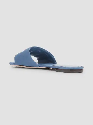 Tory Burch Women's Eleanor Logo Suede Slide Sandals - Milky Blue Silver - Size 7 | Thumbnail 2