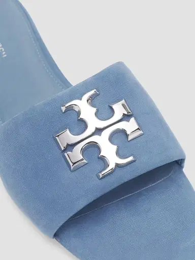 Tory Burch Women's Eleanor Logo Suede Slide Sandals - Milky Blue Silver - Size 7 | Thumbnail 3