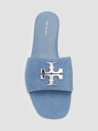 Tory Burch Women's Eleanor Logo Suede Slide Sandals - Milky Blue Silver - Size 7 | Thumbnail 4
