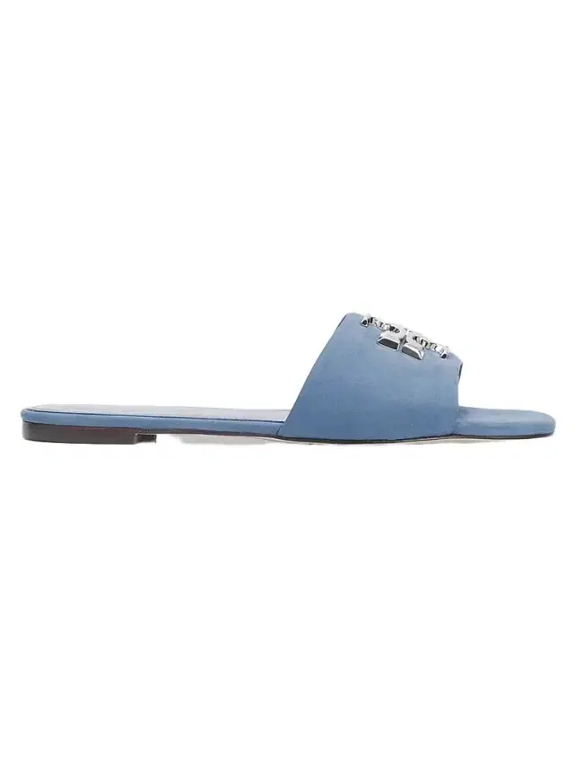 Women's Eleanor Logo Suede Slide Sandals - Milky Blue Silver