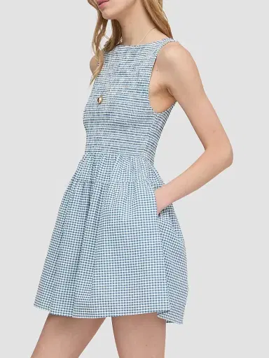 Hill House Home Women's The Cosima Mini Nap Dress - Lagoon Gingham | Thumbnail 3