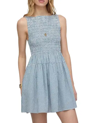 Hill House Home Women's The Cosima Mini Nap Dress - Lagoon Gingham | Thumbnail 1