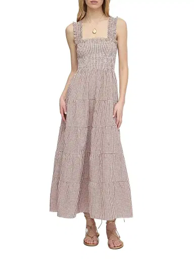 Hill House Home Women's The Goldie Nap Dress - Cognac Gingham | Thumbnail 1