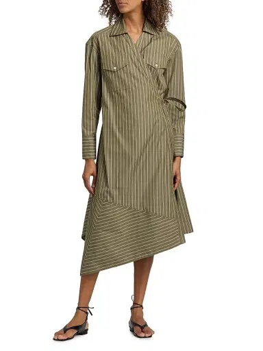 3.1 Phillip Lim Women's Asymmetric Striped Poplin Wrap Shirtdress - Olive Multi - Size Medium | Thumbnail 2