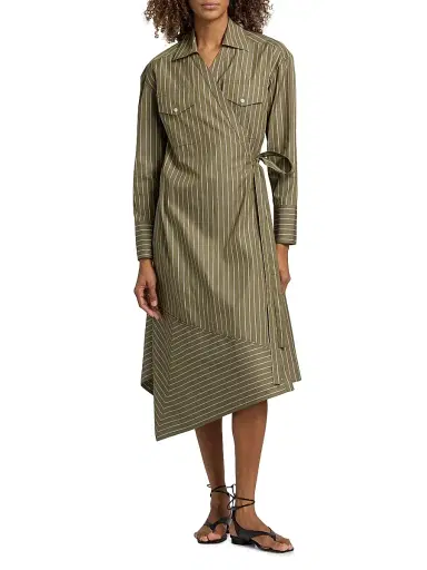 3.1 Phillip Lim Women's Asymmetric Striped Poplin Wrap Shirtdress - Olive Multi - Size Medium | Thumbnail 3