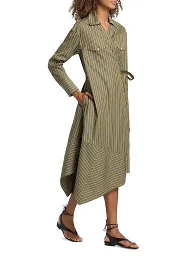 3.1 Phillip Lim Women's Asymmetric Striped Poplin Wrap Shirtdress - Olive Multi - Size Medium | Thumbnail 4