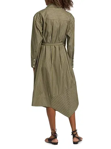 3.1 Phillip Lim Women's Asymmetric Striped Poplin Wrap Shirtdress - Olive Multi - Size Medium | Thumbnail 5
