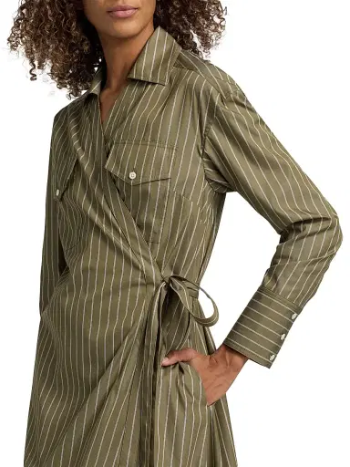 3.1 Phillip Lim Women's Asymmetric Striped Poplin Wrap Shirtdress - Olive Multi - Size Medium | Thumbnail 6