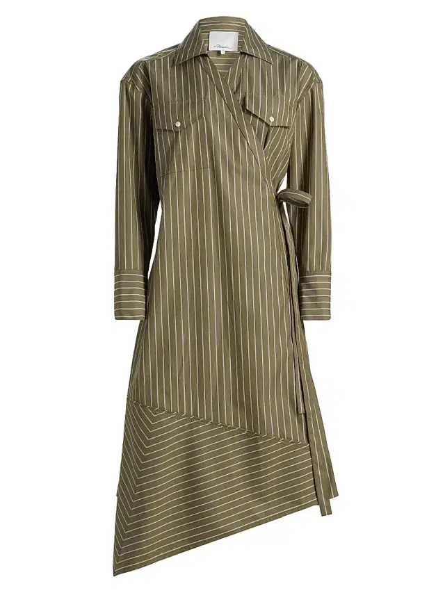 3.1 Phillip Lim Women's Asymmetric Striped Poplin Wrap Shirtdress - Olive Multi