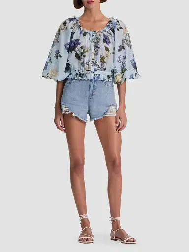 Alice + Olivia Women's McLaine Floral Cotton-Silk Crop Blouse | Thumbnail 2