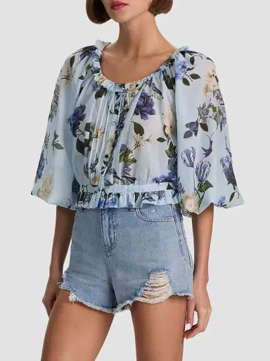 Alice + Olivia Women's McLaine Floral Cotton-Silk Crop Blouse | Thumbnail 4