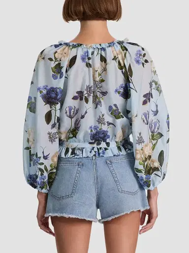 Alice + Olivia Women's McLaine Floral Cotton-Silk Crop Blouse | Thumbnail 5