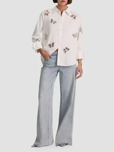 Alice + Olivia Women's Finely Embellished Button-Front Shirt - Off White Silver Crystal - Size XL | Thumbnail 2 Alice + Olivia Women's Finely Embellished Button-Front Shirt - Off White Silver Crystal - Size XL | Thumbnail 2