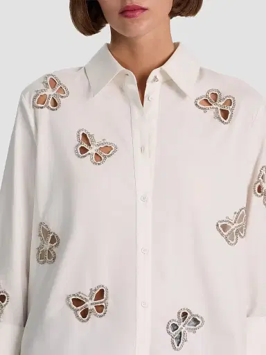 Alice + Olivia Women's Finely Embellished Button-Front Shirt - Off White Silver Crystal - Size XL | Thumbnail 6 Alice + Olivia Women's Finely Embellished Button-Front Shirt - Off White Silver Crystal - Size XL | Thumbnail 6