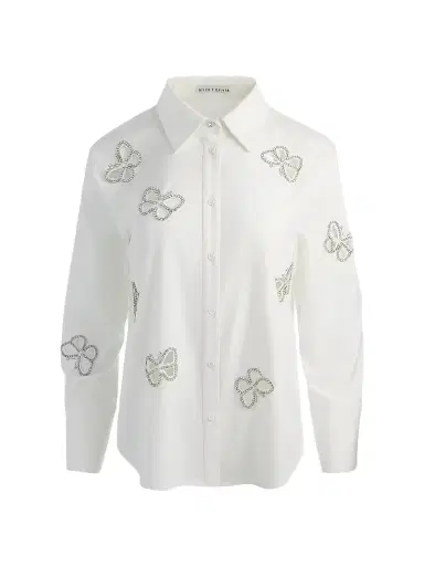 Alice + Olivia Women's Finely Embellished Button-Front Shirt - Off White Silver Crystal - Size XL | Thumbnail 1 Alice + Olivia Women's Finely Embellished Button-Front Shirt - Off White Silver Crystal - Size XL | Thumbnail 1