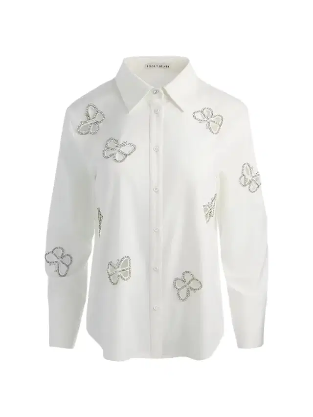 ALICE + OLIVIA Women's Finely Embellished Button-Front Shirt - Off White Silver Crystal