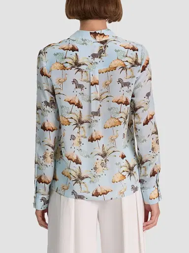 Alice + Olivia Women's Willa Staceface Silk Button-Front Top - Untamed - Size XL | Thumbnail 5