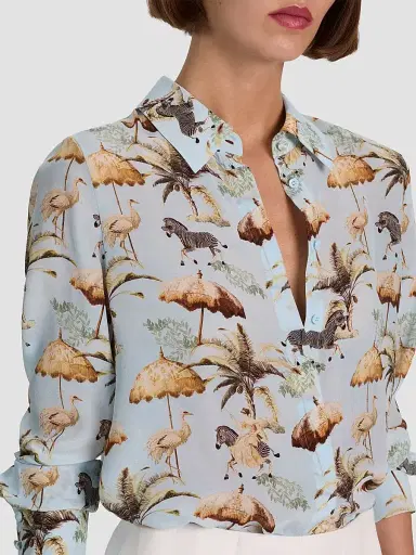 Alice + Olivia Women's Willa Staceface Silk Button-Front Top - Untamed - Size XL | Thumbnail 6