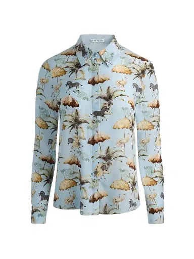 Alice + Olivia Women's Willa Staceface Silk Button-Front Top - Untamed - Size XL | Thumbnail 1