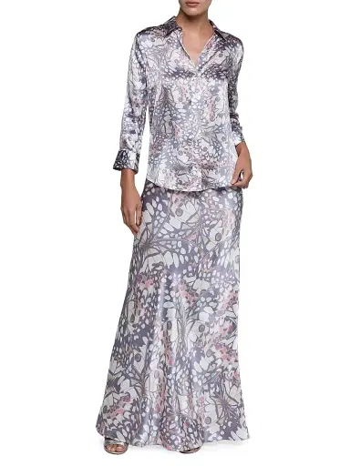 L'Agence Women's Dani Butterfly-Print Silk Button-Front Shirt | Thumbnail 2 L'Agence Women's Dani Butterfly-Print Silk Button-Front Shirt | Thumbnail 2