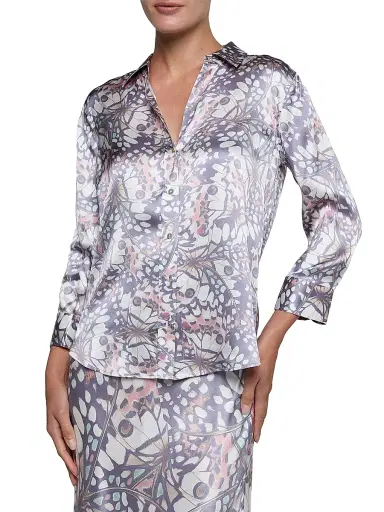 L'Agence Women's Dani Butterfly-Print Silk Button-Front Shirt | Thumbnail 3 L'Agence Women's Dani Butterfly-Print Silk Button-Front Shirt | Thumbnail 3