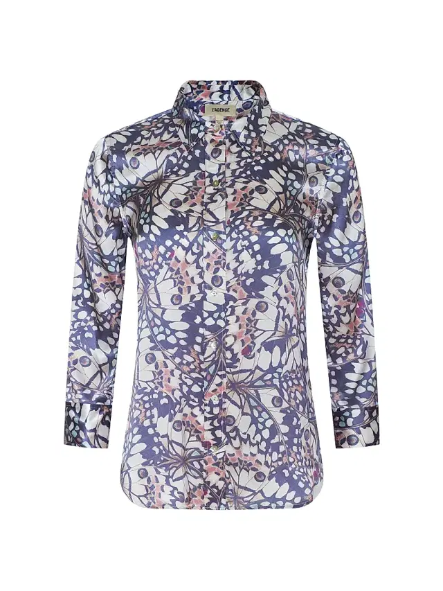 Women's Dani Butterfly-Print Silk Button-Front Shirt - Multi Butterfly Wing