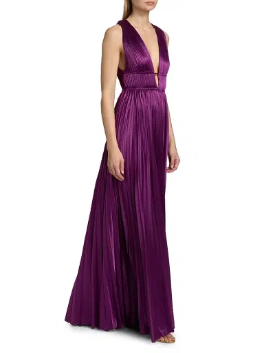 Ulla Johnson Women's Lena Accordion-Pleated Satin Gown - Amaranth - Size 16 | Thumbnail 2 Ulla Johnson Women's Lena Accordion-Pleated Satin Gown - Amaranth - Size 16 | Thumbnail 2