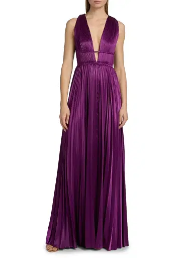 Ulla Johnson Women's Lena Accordion-Pleated Satin Gown - Amaranth - Size 16 | Thumbnail 3 Ulla Johnson Women's Lena Accordion-Pleated Satin Gown - Amaranth - Size 16 | Thumbnail 3