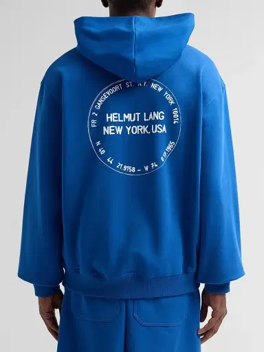 Helmut Lang Men's Stamp Compact French Cotton Terry Hoodie - Royal Blue - Size XL | Thumbnail 3