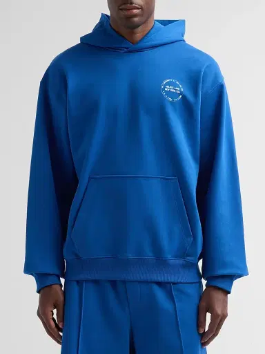 Helmut Lang Men's Stamp Compact French Cotton Terry Hoodie - Royal Blue - Size XL | Thumbnail 4