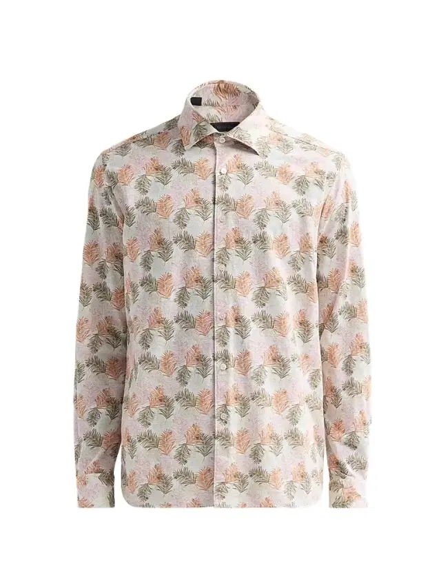 Saks Fifth Avenue Men's COLLECTION Palm Cotton Shirt - Orange